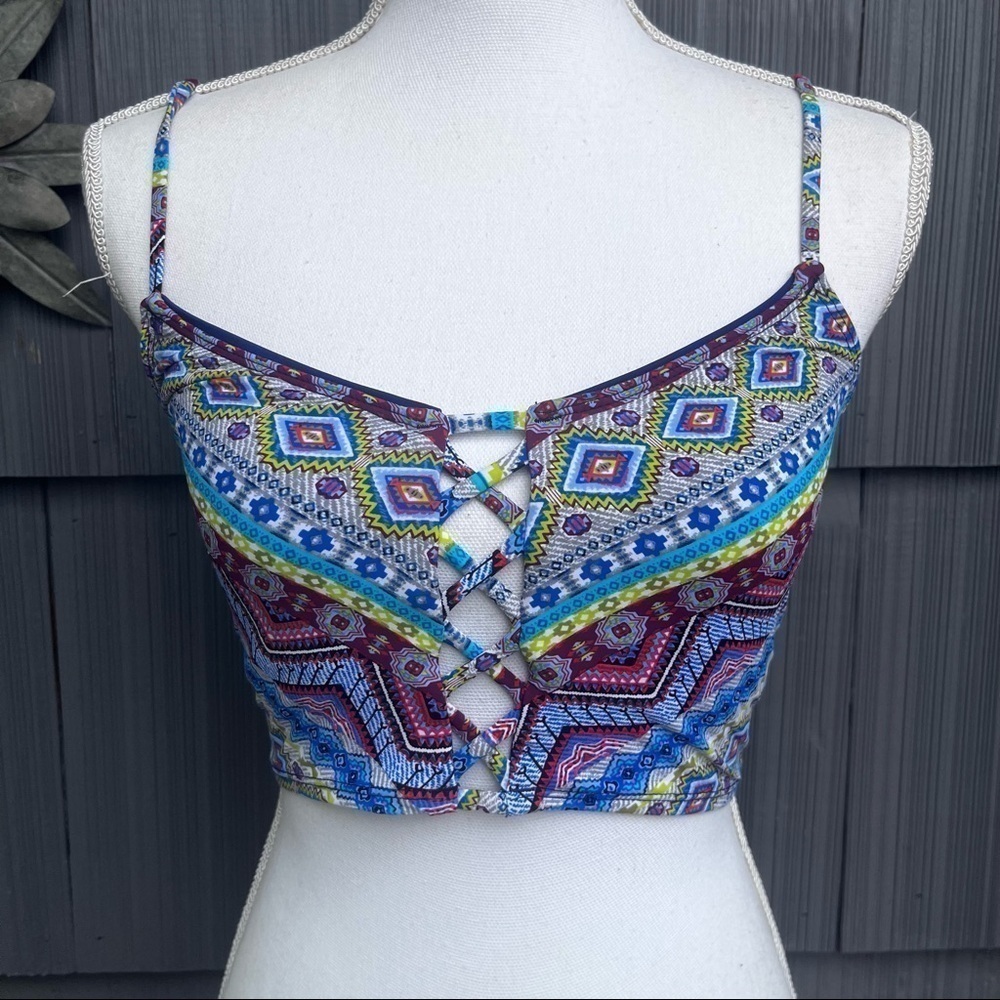 La Blanca lace up tribal bikini top Sz 10